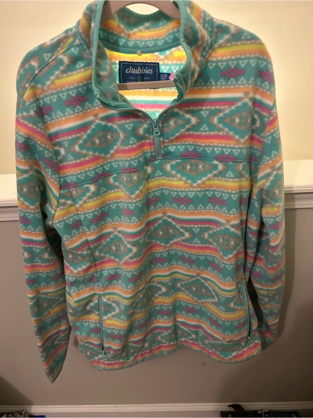 Chubbies "The Flame Commander" Quarter-Zip Fleece Pullover Aztec pattern XXL